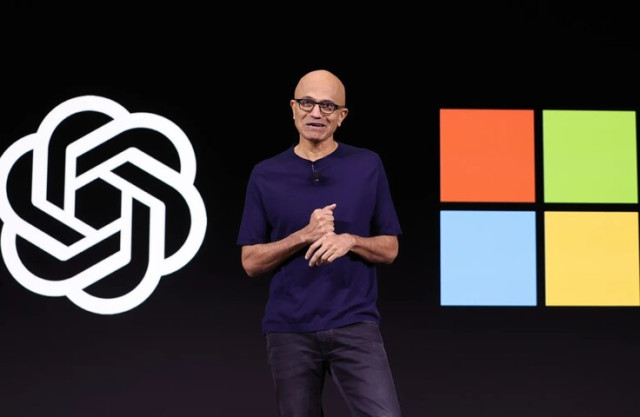 Open AI, Microsoft CEO, Satya Nadella collage with Microsoft Logo